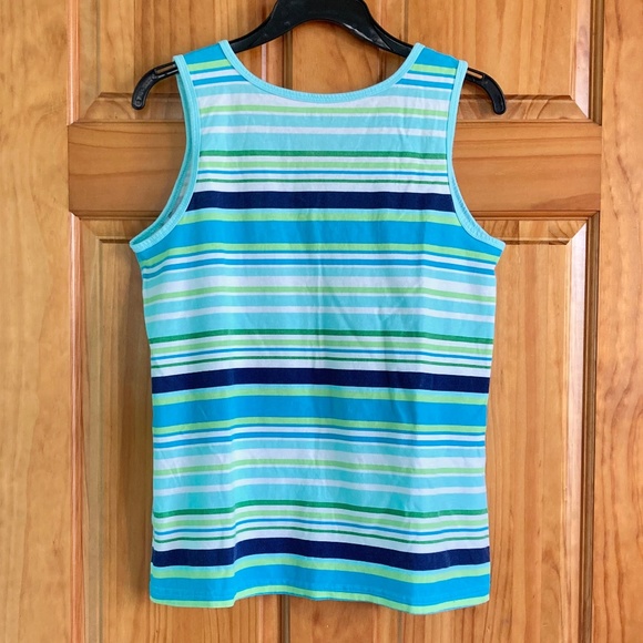 Women’s size medium Basic Editions striped blue and green versatile tank top - Picture 2 of 5